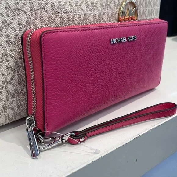 MICHAEL KORS JST Leather Continental Wristlet Phone Case Wallet 
Dragonfruit NWT - Picture 8 of 16